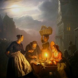 Figures at the market in the night